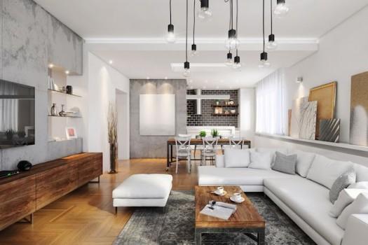White, very modern living room.
